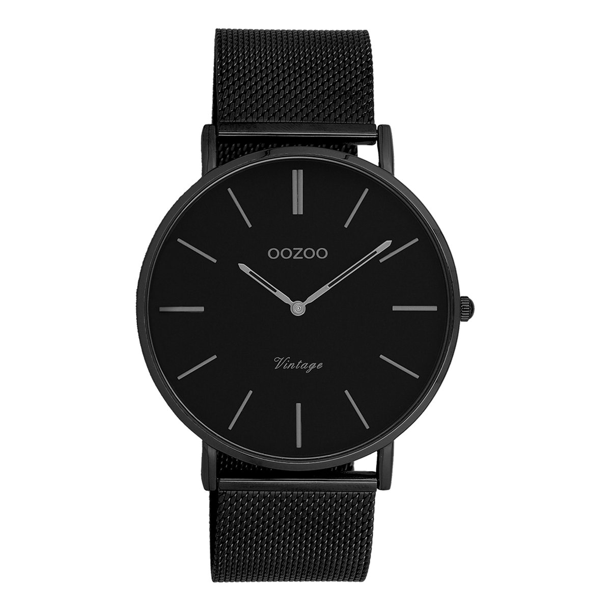 OOZOO Vintage series - Zwarte horloge met zwarte metalen mesh armband - C9932 - Ø44