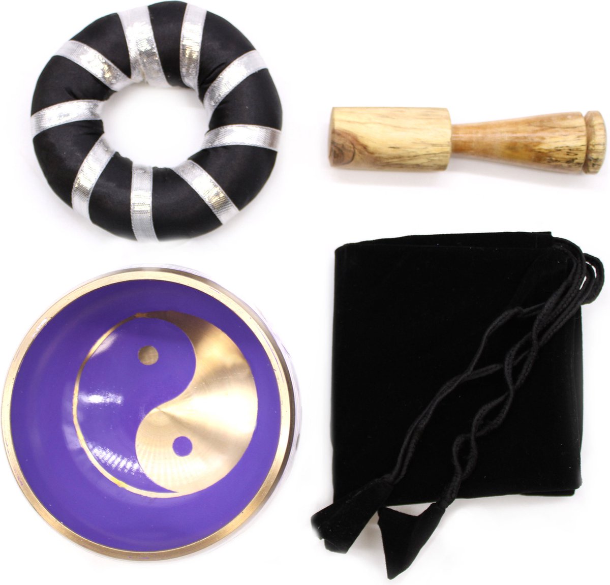 Yin Yang Klankschaal Set Wit Paars 10.7cm Singing Bowl Klank