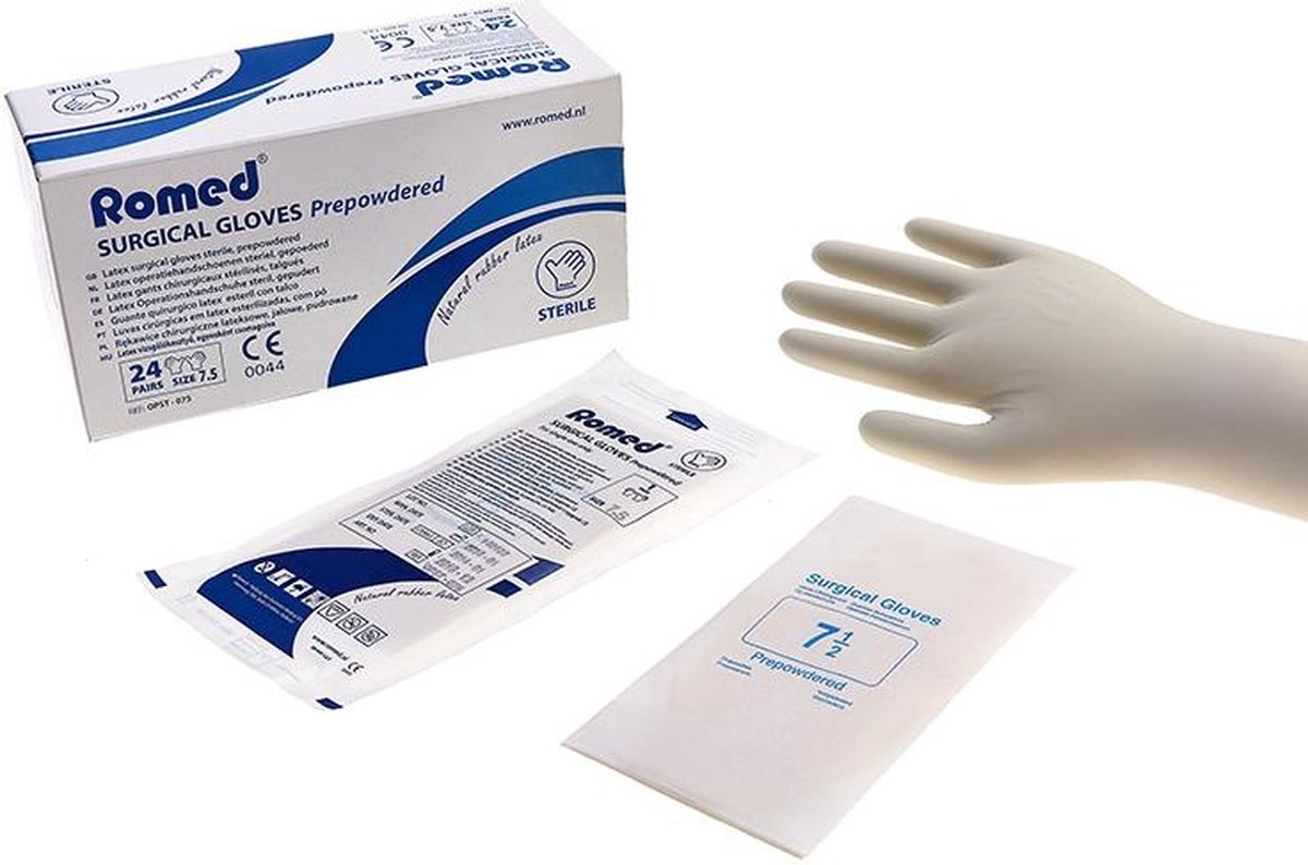 Goedkoopste Romed latex operatiehandschoenen gepoederd steriel verpakt Maat 9.0 Romed - Wit - Latex - Steriel verpakt per paar en Gepoederd