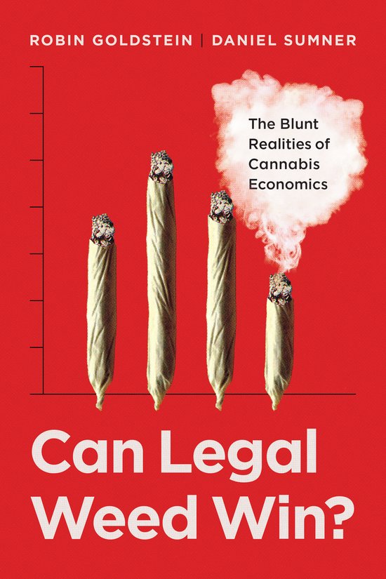 Boekomslag met vier joints als staafdiagram op rode achtergrond en de titel: Can Legal Weed Win?