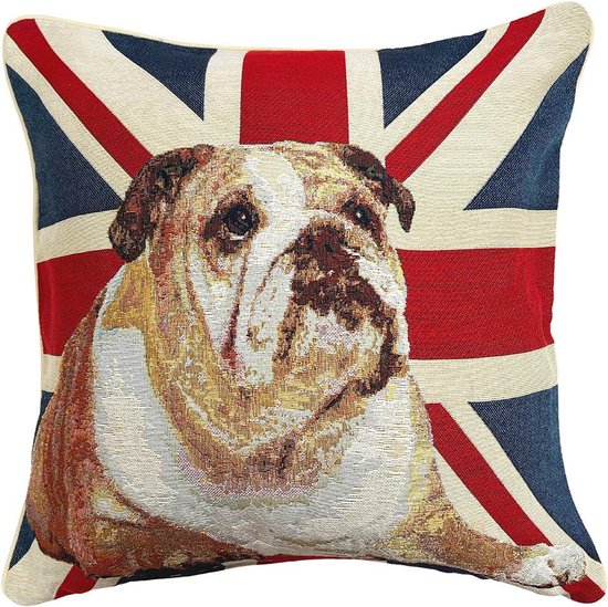 Kussenhoes - luxe gobelinstof - Bulldog - Union Jack - Engelse Vlag