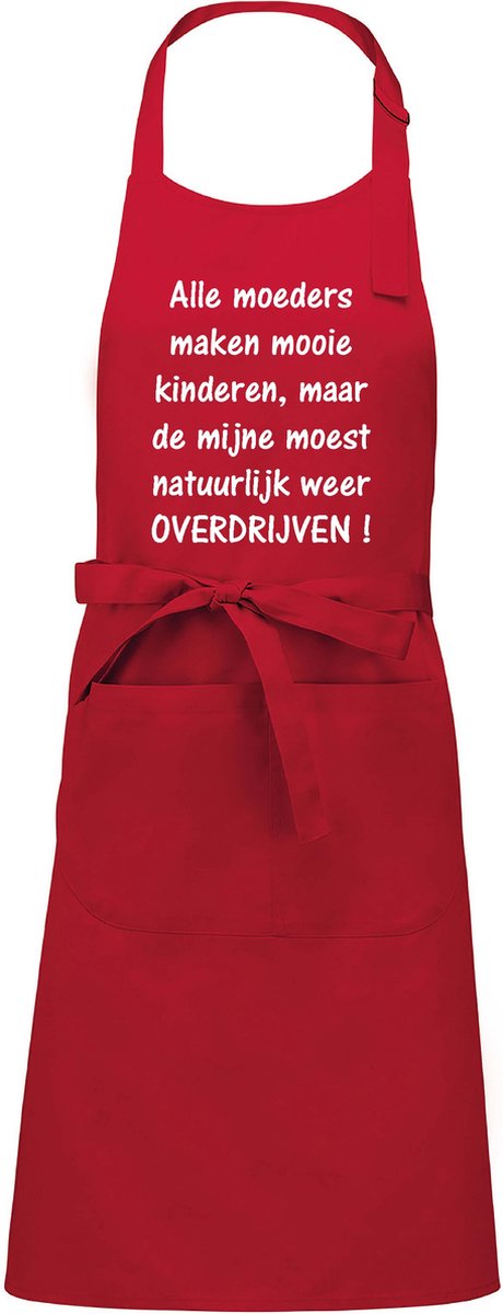 Mijncadeautje Schort - Overdrijven - opdruk wit - mooie en exclusieve keukenschort - rood