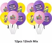 I Love The 90's - Ballonnen - Knoopballonnen - 12 stuks - Jaren 90 - Nineties - Party - Retro - Opdruk - Rolschaatsen - Cassettebandje - 90's - 3 Kleuren - Themafeest - Versiering - Decoratie - Verjaardag - Birthday - Back to the 90's - Foute Party