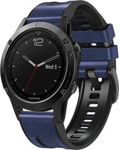 By Qubix - 26mm Quickfit - leer + siliconen bandje - Blauw - Garmin Fenix 7X - 6X - 5X - Garmin bandje