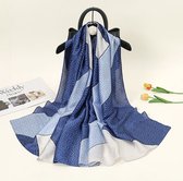 Premium Zijden Sjaal - blauw - donker - grijs - omslagdoek - stola - dames - bewerkt - kado