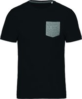 Biologisch T-shirt met borstzakje Kariban Zwart/Heather Grijs - L