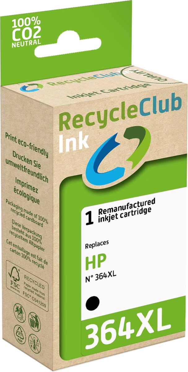 RecycleClub inktcartridge - Inktpatroon - Geschikt voor HP - Alternatief voor HP 364XL Zwart 19ml - 695 pagina's