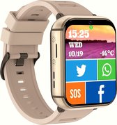 Belesy® TOPI Smartwatch Heren – Smartwatch Dames – Horloge 2.08 inch Kleurenscherm – Gezondheidsmeters – Sportmodus – SIM Kaart Ondersteuning – 4G WiFi Netwerk – Bluetooth – Internet – Bellen – Camera – Video – Foto's Maken – GPS – Messing / Beige