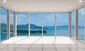 Fotobehang - Vlies Behang - 3D Raamzicht op de Blauwe Zee - 254 x 184 cm