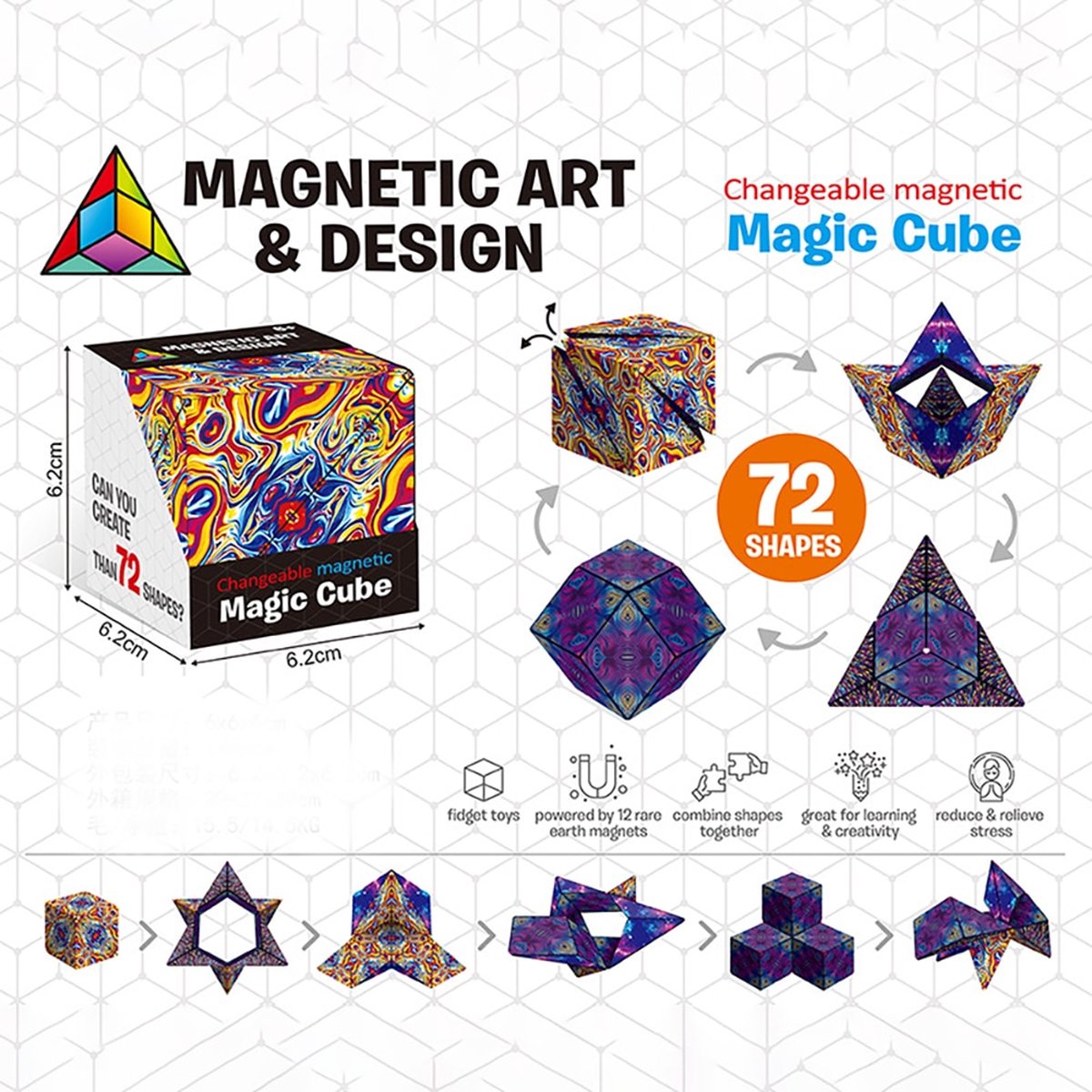 Cube magnétique - Cube magnétique - Shashibo - jouets fidget - 72 figurines, Jeux