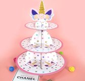 Cupcake Standaard Unicorn - Etagere - Roze - Eenhoorn - Pink - Glitter - Feestje - 3 Lagen - Cupcake Stand -
