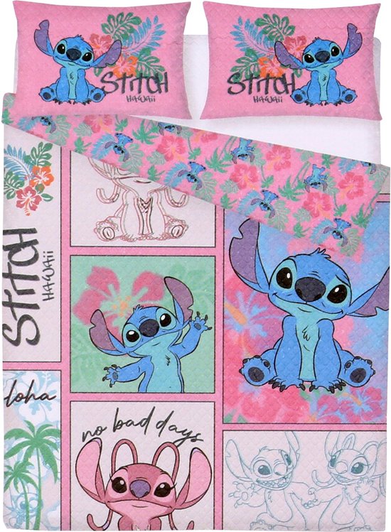 Disney-Parure de lit imprimée Stitch Angel pour enfants, textile