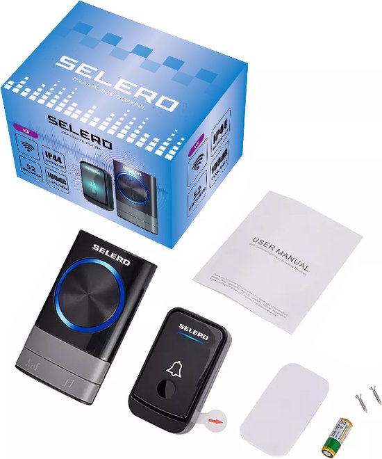 Selerd V3 - Zwart - Draadloze Deurbel - Plug & Play - IP44 Waterdicht - 4 Volumes - 52 Melodieën - Incl. Batterij - Deurbel Draadloos - Oplichtende Led - 5 jaar garantie — afbeelding 4