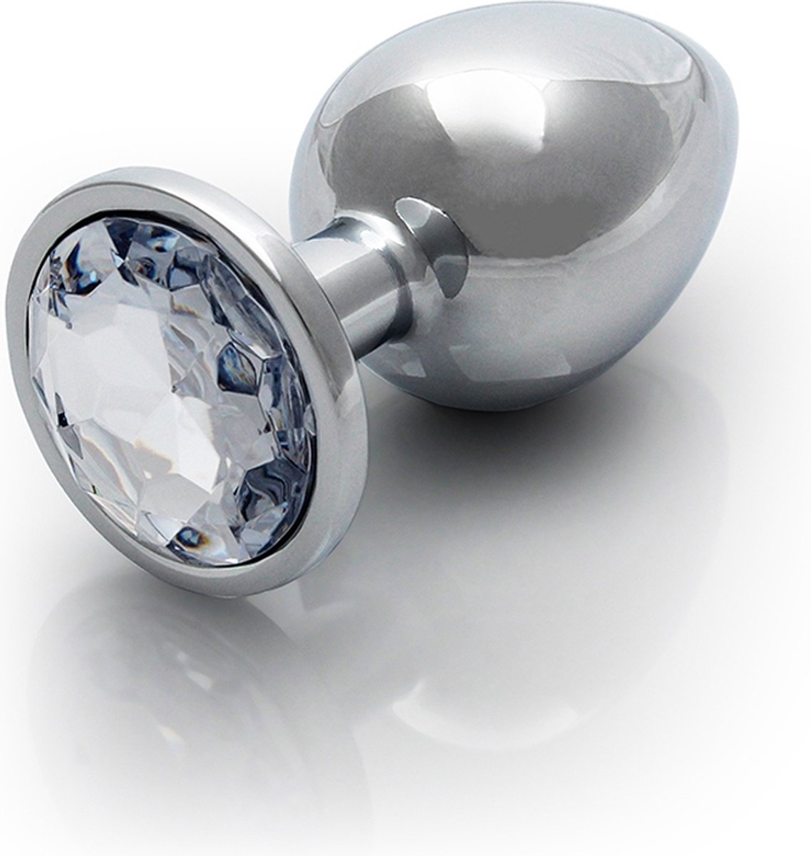 Shots - Ouch! OU798SIL - Round Gem Butt Plug - Large - Silver / Diamond