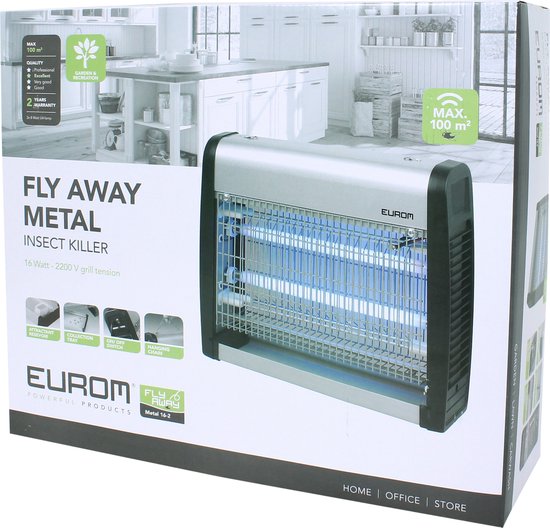 Euromac insectenlamp Fly Away Metal - 50 meter bereik - UV licht - Grijs
