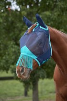Weatherbeeta - Deluxe Fine Mask - Vliegenmasker - Met Oren & Friemels - Navy Turquoise - Maat Small Pony