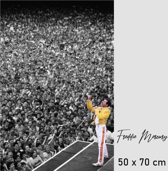 Allernieuwste.nl® Canvas Schilderij Freddie Mercury Queen Optreden - Kunst - Poster - 50 x 70 cm - Kleur