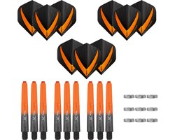 Darts Set - Maxgrip – 3 sets - darts shafts - zwart-oranje - medium – en 3 sets – Vista-X – darts flights