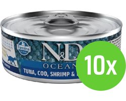 Farmina N&D Kat Ocean Tonijn, Kabeljauw, Garnalen & Pompoen Adult 80 gram - 10 blikjes