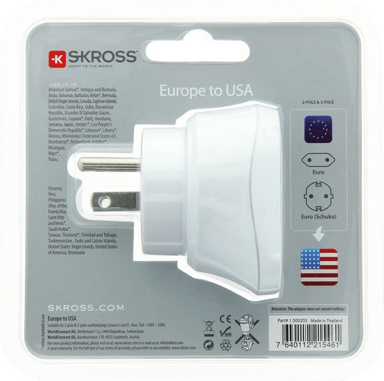 SKROSS - Reisadapter - Europa naar USA - Skross