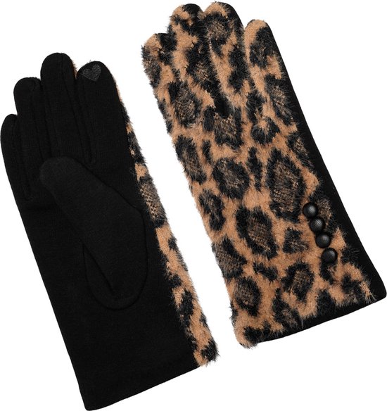 Handschoenen Dames panterprint - Handschoenen Warm Touch - Trendy handschoenen voor winter look - handschoenen met bontrand - Handschoenen touchscreen