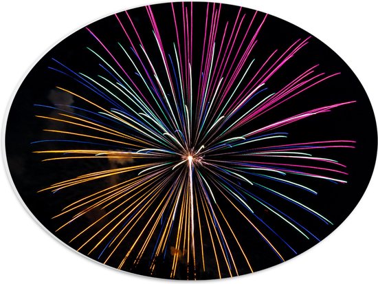 PVC Schuimplaat Ovaal - Grote Vuurwerkpijl in Verschillende Kleuren - 40x30 cm Foto op Ovaal (Met Ophangsysteem)