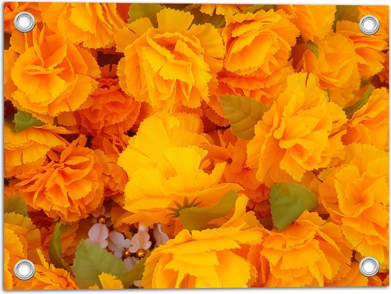 Tuinposter – Struik van Oranje Klaprozen - 40x30 cm Foto op Tuinposter (wanddecoratie voor buiten en binnen)