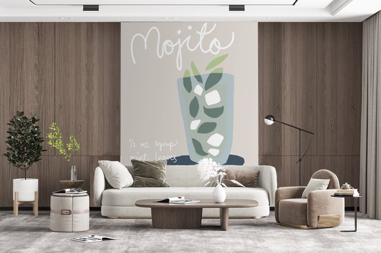 Behang - Fotobehang Mojito - Cocktail - Groen - Recept - Breedte 205 cm x hoogte 280 cm - Behangpapier