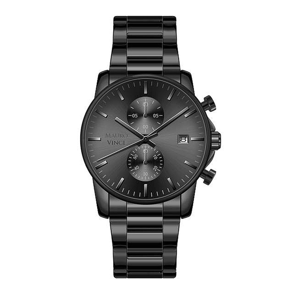 Horloge voor heren, modieus, strak, minimalistisch, kwarts, analoog, mesh, roestvrij staal, waterdicht, chronograaf, horloge, Zilver Zwart