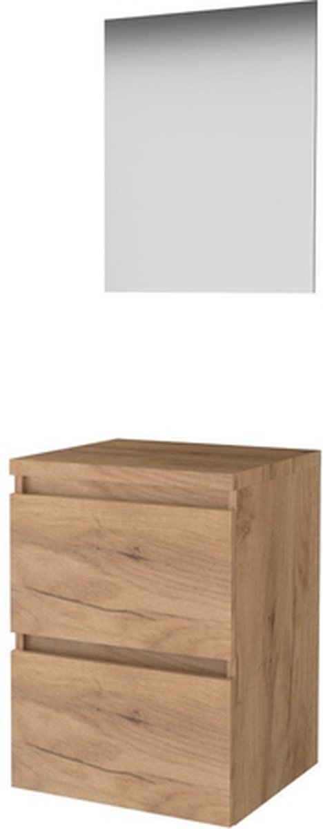 Basic-Line Ultimate 46 badkamermeubelset - 50x46cm - greeploos - 2 lades - wastafelblad - Spiegel - verlichting MFC Whisky Oak