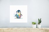 Poster Pinguïn - Regenboog - Waterverf - Dieren - Kinderen - 30x30 cm