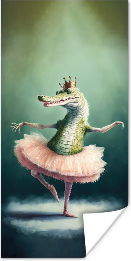 Poster - Krokodil - Ballet - Tutu - Roze - Portret - Muurposter - 60x120 cm - Wanddecoratie
