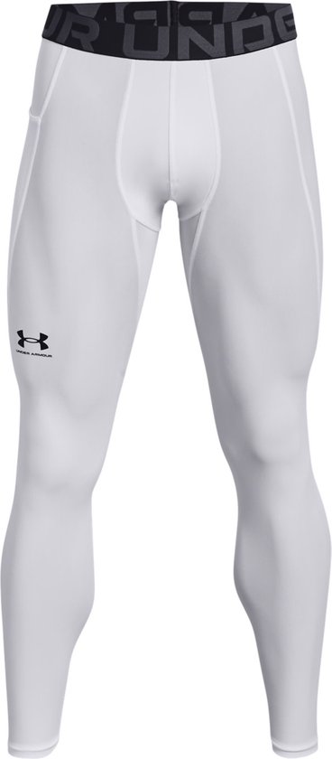 Witte sportlegging met zwarte band en logo, van voren gezien.