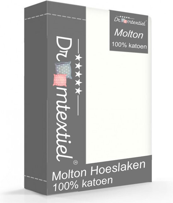 Droomtextiel Molton Hoeslaken Katoen - Eenpersoons 90x210 Wit -... |