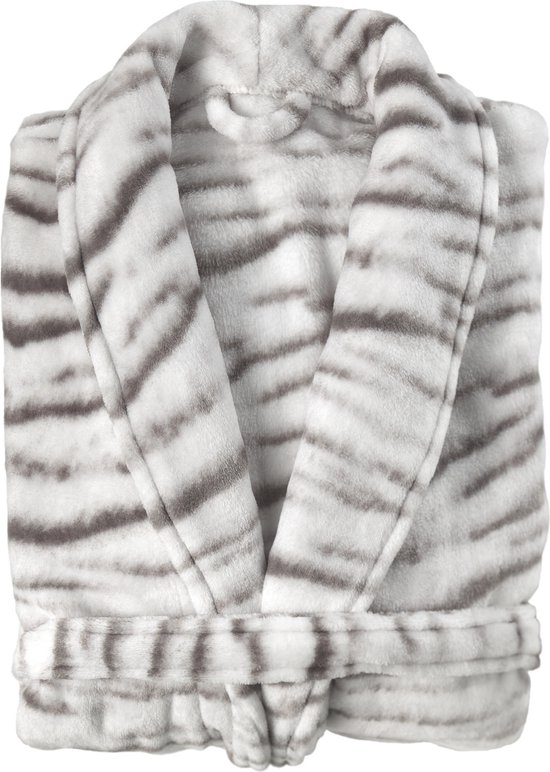 Stijlvolle fleece dames badjas Witte Tijger maat XL - superzacht en comfortabel - lang model - met ceintuur, zakken en een kraag