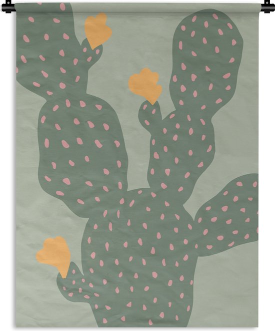 Wandkleed - Wanddoek - Cactus - Groen - Natuur - Geel - 60x80 cm - Wandtapijt