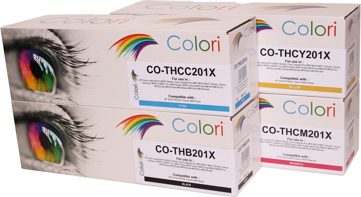 Set 4x Colori huismerk toner geschikt voor HP Laserjet Pro M252 M252dw M252n M274 M274dn M274n MFP M277 M277dw M277n 201X CF400X CF401X CF402X CF403X