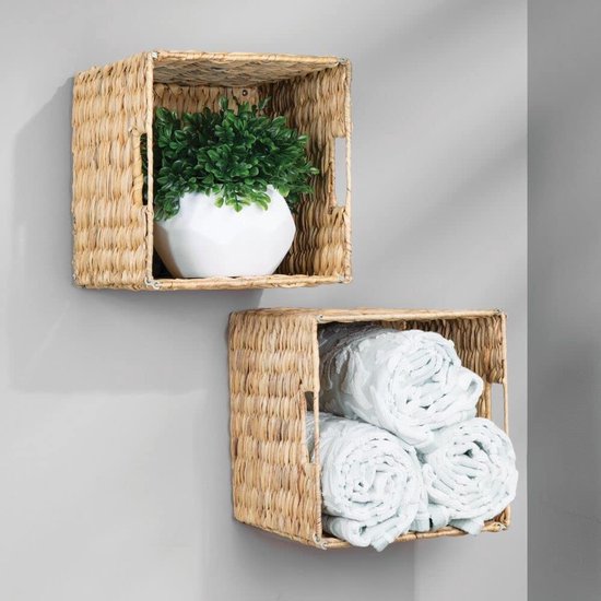 Opbergmand Katoen Gevlochten Bruin Klein, Mand 28x17x11cm met Afneembare Leren Handvatten, Wasbaar Mandje voor Badkamer & Commode, XAQAMY