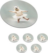 Onderzetters voor glazen - Rond - IJsbeer - Tutu - Wit - Portret - Dieren - Kinderen - 10x10 cm - Glasonderzetters - 6 stuks