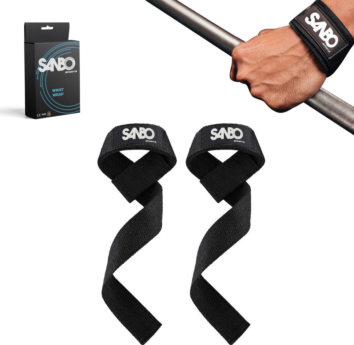 Sanbo Lifting Straps Set 2 Stuks 100 Katoen Zwart Powerlifting