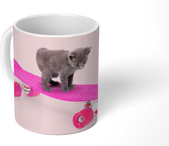 Mug - Mug à café - Chat - Chaton - Animaux - Skateboard - Rose - Mugs - 350  ML - Tasse... | bol.com