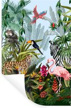 Muurstickers - Sticker Folie - Jungle - Natuur - Jongens - Meisjes - Kinderen - Zebra - Flamingo - 60x90 cm - Plakfolie - Muurstickers Kinderkamer - Zelfklevend Behang - Zelfklevend behangpapier - Stickerfolie