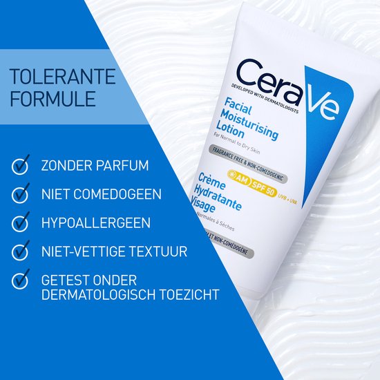 CeraVe AM Facial Moisturizing Lotion SPF50 52ml Hydraterende dagcrème voor normale tot droge huid