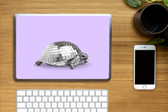 Laptop sticker - 12.3 inch - Schildpad - Discobal - Disco - Dier - Paars - 30x22cm - Laptopstickers - Laptop skin - Cover