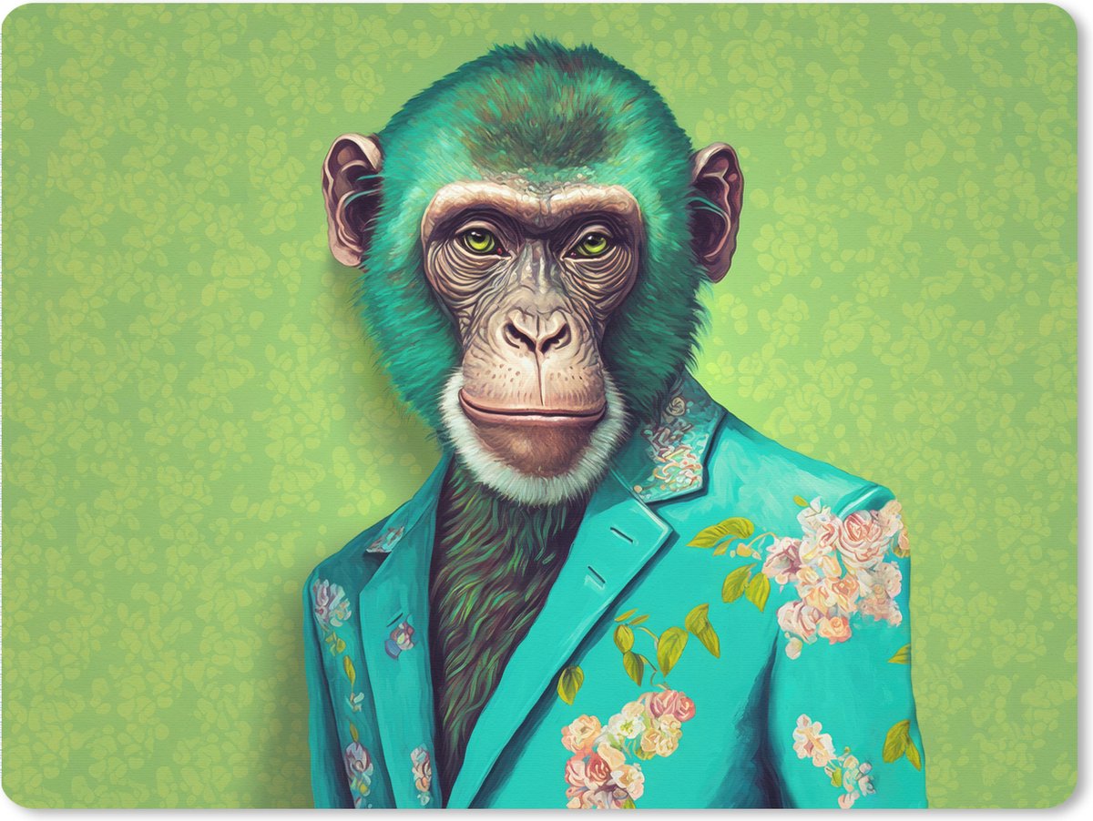 Muismat XXL 80x60 cm - Bureau onderlegger - Bureau mat Aap - Colbert - Bloemen - Neon - Portret - Bureaumat - Gaming mousepad xl - Bureaulegger groot - Computer deskmat