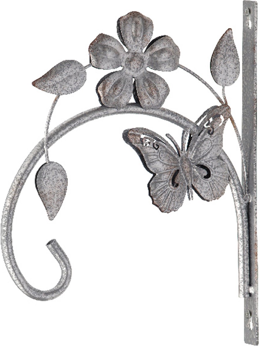 Decoris Muurhaak/wandhaak voor hangplanten - 25 x 20 cm - zilver grijs - metaal - Decoris