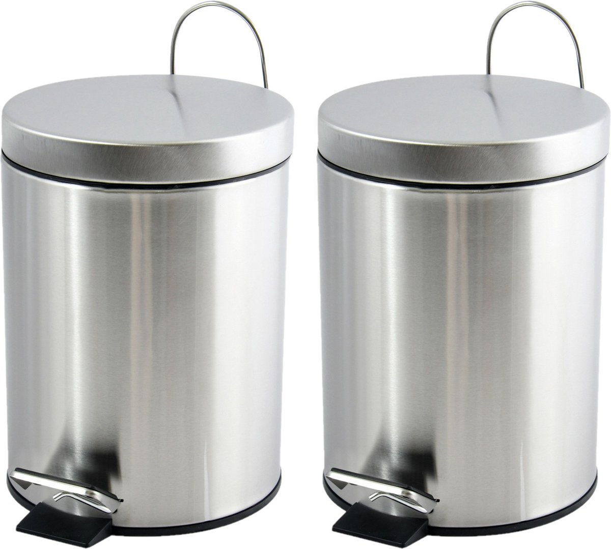 Goedkoopste MSV Pedaalemmer - 2x - rvs - glans zilver - 5L - klein model - 20 x 27 cm - Badkamer/toilet