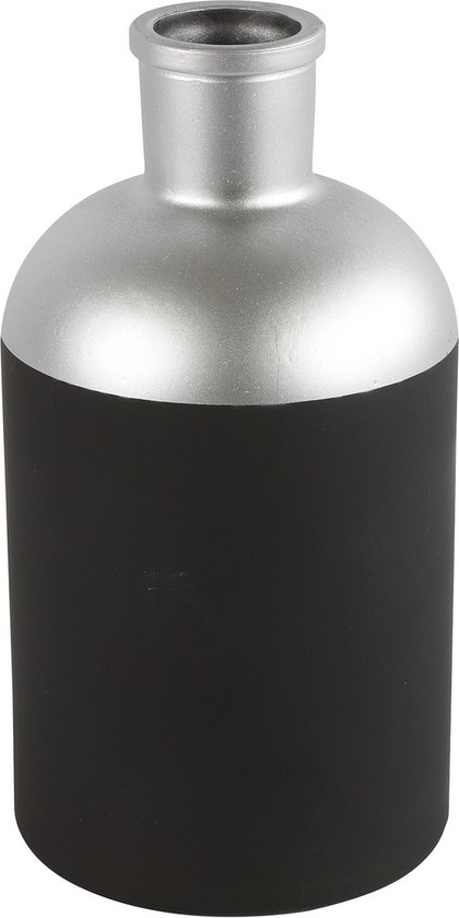 Countryfield Bloemen of deco vaas - zwart/zilver - glas - luxe fles vorm - D14 x H26 cm