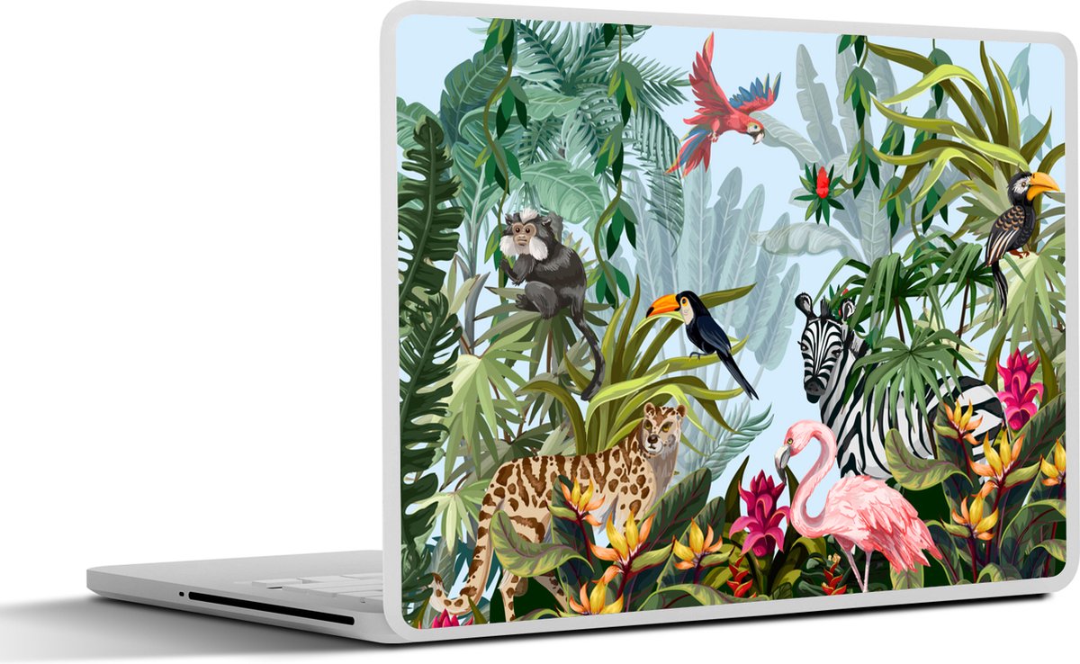 Laptop sticker - 17.3 inch - Jungle - Natuur - Jongens - Meisjes - Kinderen - Zebra - Flamingo - 40x30cm - Laptopstickers - Laptop skin - Cover