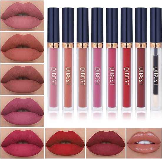 7 kleuren matte vloeibare lipsticks + 1 stuk voedende lip voller make